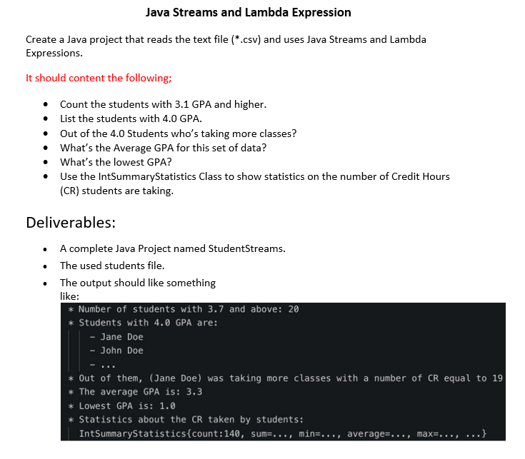 Java Streams And Lambda Expression Create A Java Chegg Com