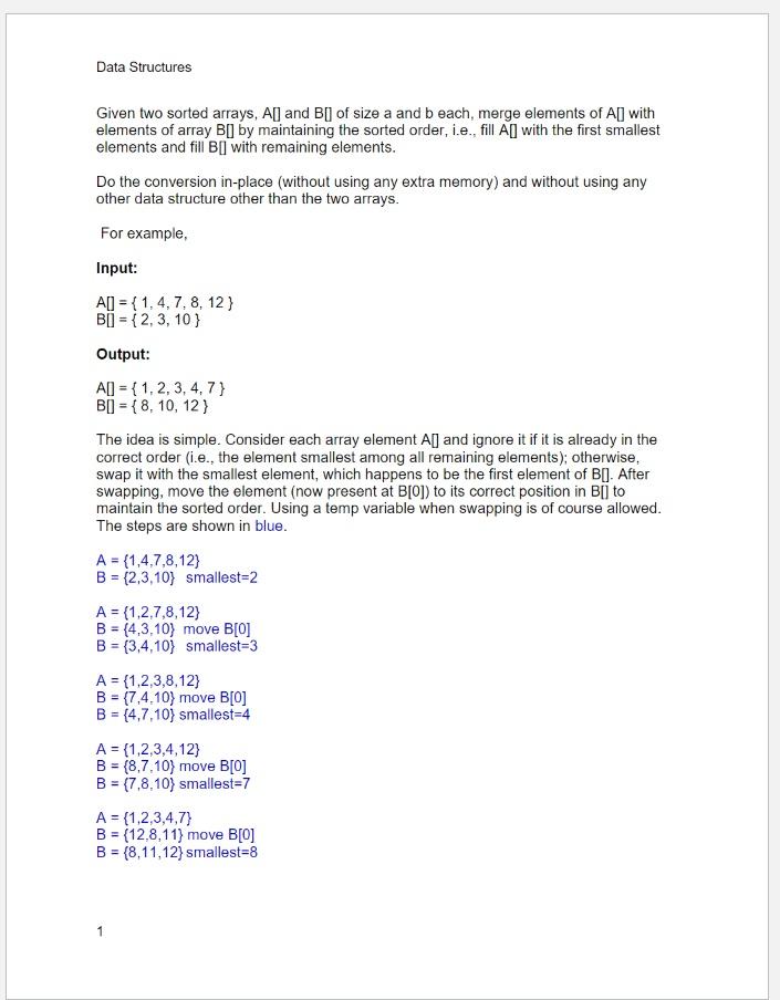 Solved Given Two Sorted Arrays, A[] And B[ Of Size A And B | Chegg.com