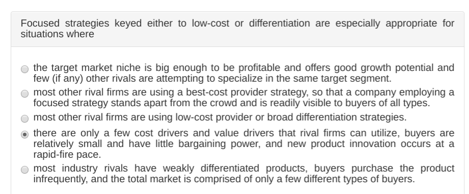 Solved Focused strategies keyed either to low-cost or | Chegg.com