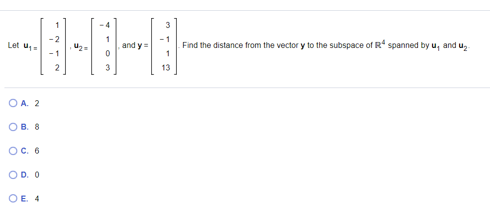 Solved 1 4 3 Let U1 U2 And Y Find The Distance From Th Chegg Com