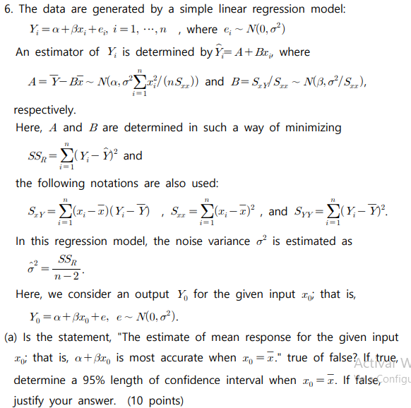 Solved 6. The data are generated by a simple linear | Chegg.com