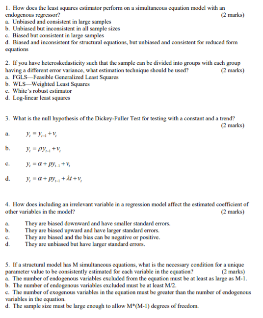 Solved 1. How does the least squares estimator perform on a | Chegg.com