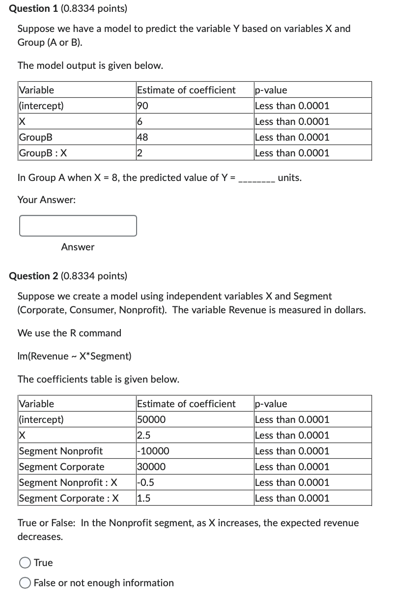 Solved Question 1 (0.8334 points) Suppose we have a model to | Chegg.com