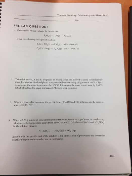 solved-thermochemistry-calorimetry-and-hess-s-law-pre-lab-chegg