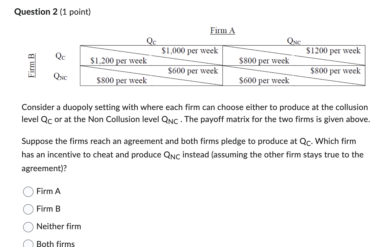 Solved Question 2 (1 ﻿point))Consider A Duopoly Setting With | Chegg.com