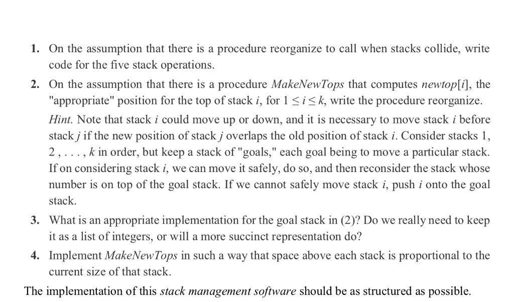 Project 1: We can store k stacks in a single array if | Chegg.com