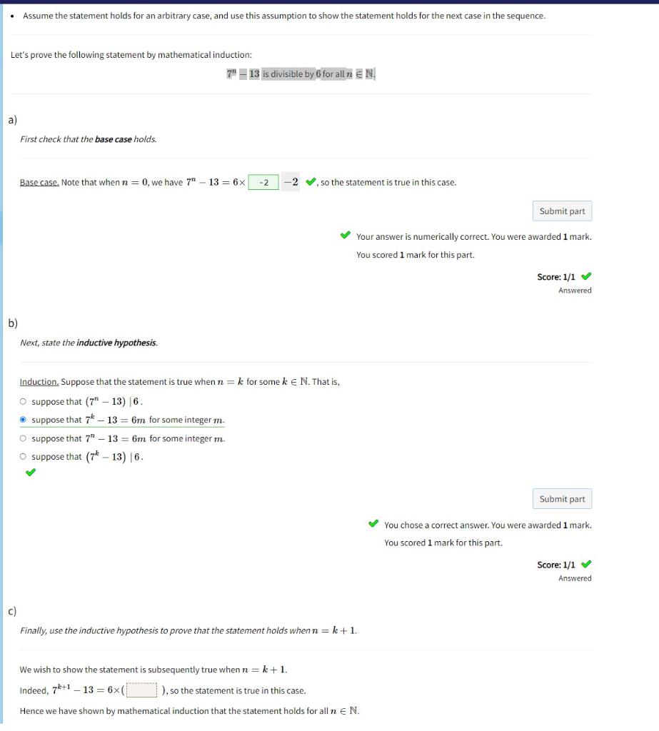 Solved Let's prove the following statement by mathematical | Chegg.com
