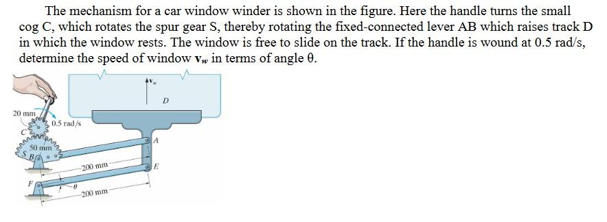 Solved The mechanism for a car window winder is shown in the | Chegg.com