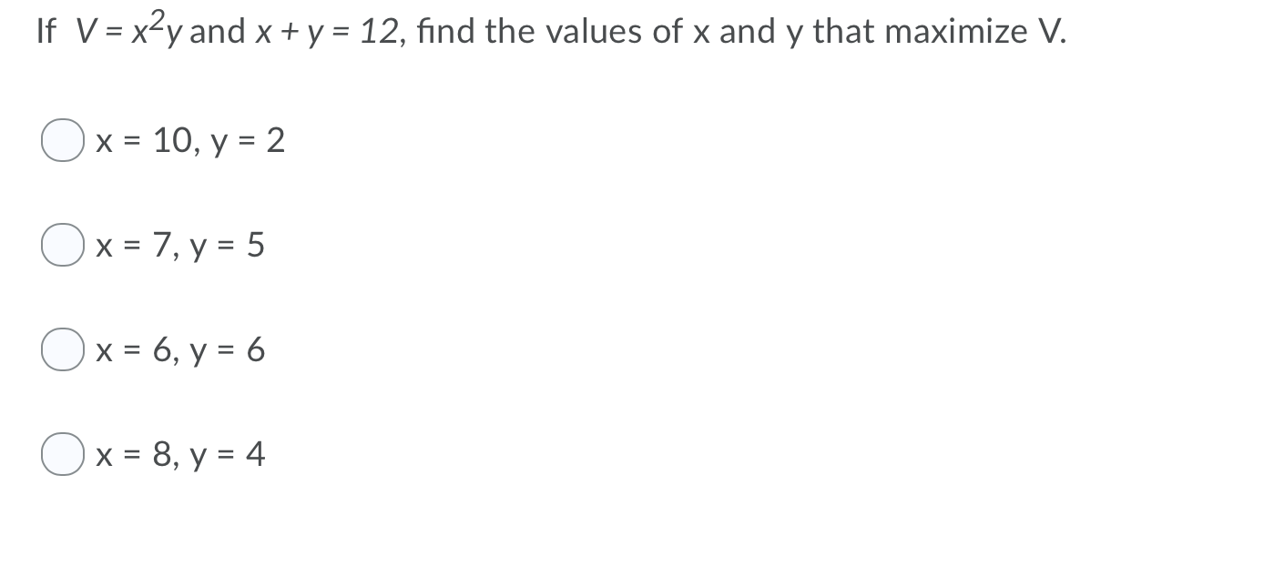 Solved If V X2y And X Y 12 Find The Values Of X An Chegg Com