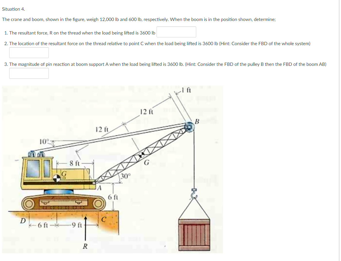 Solved Situation 4 The crane and boom, shown in the figure, | Chegg.com