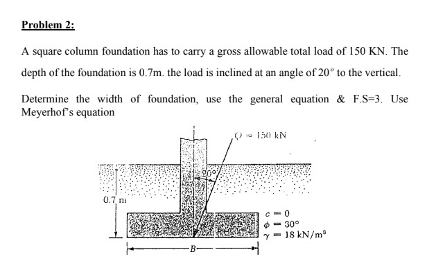 Solved Problem 2: A Square Column Foundation Has To Carry A | Chegg.com