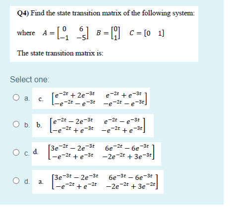 Solved (4) Find the state transition matrix of the following | Chegg.com