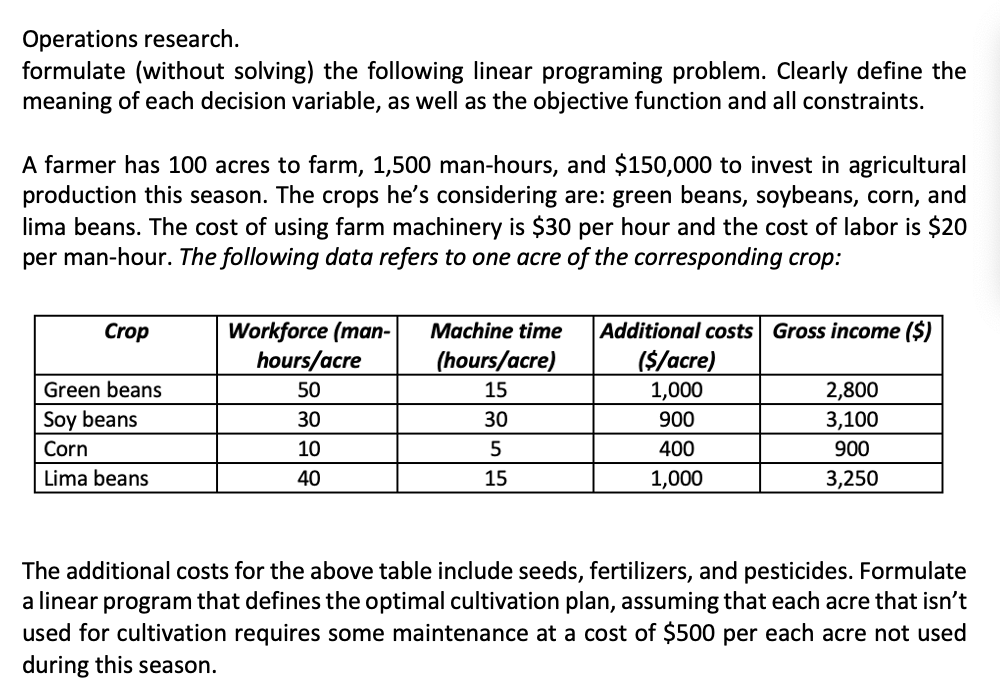 Solved Operations research. formulate (without solving) the | Chegg.com