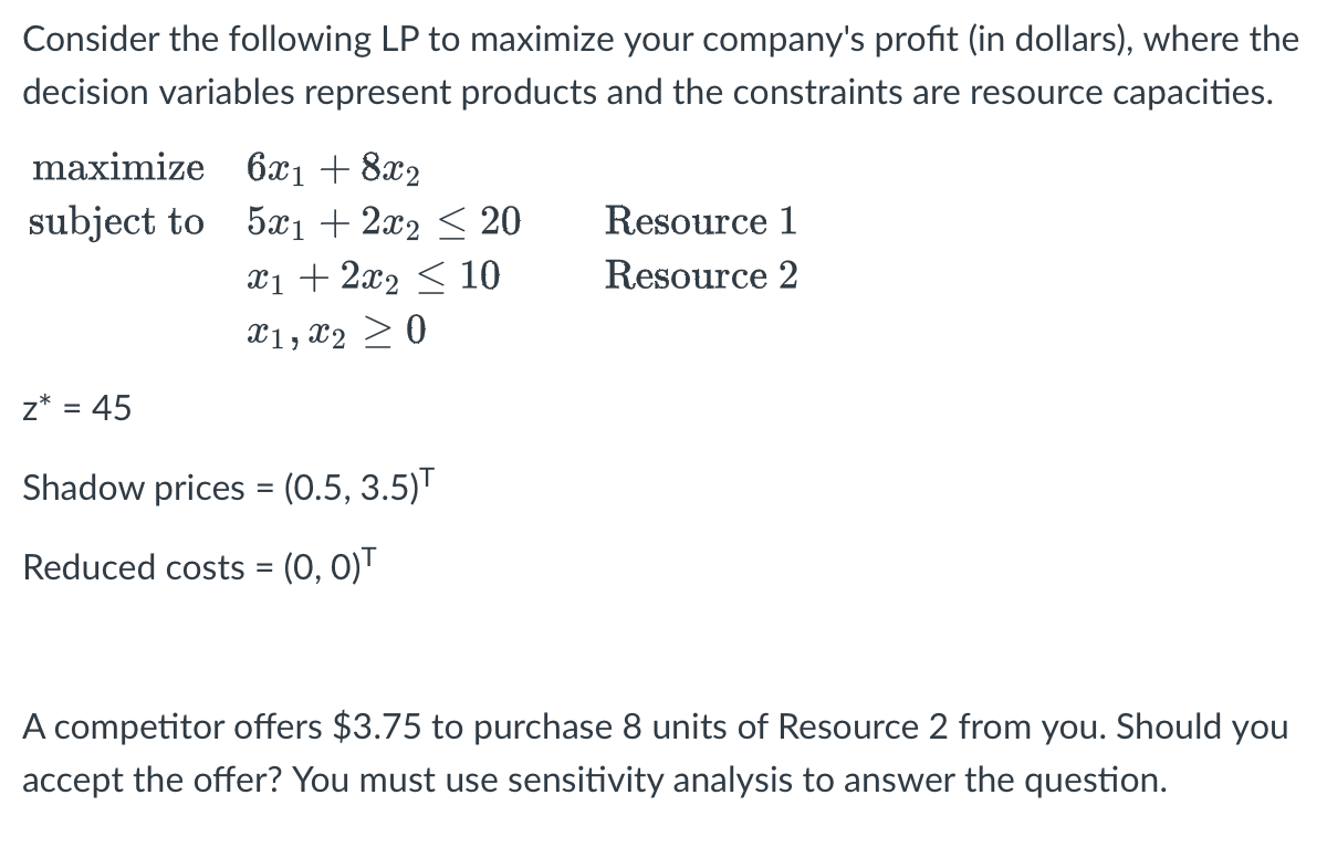 Solved Consider the following LP to maximize your company's | Chegg.com