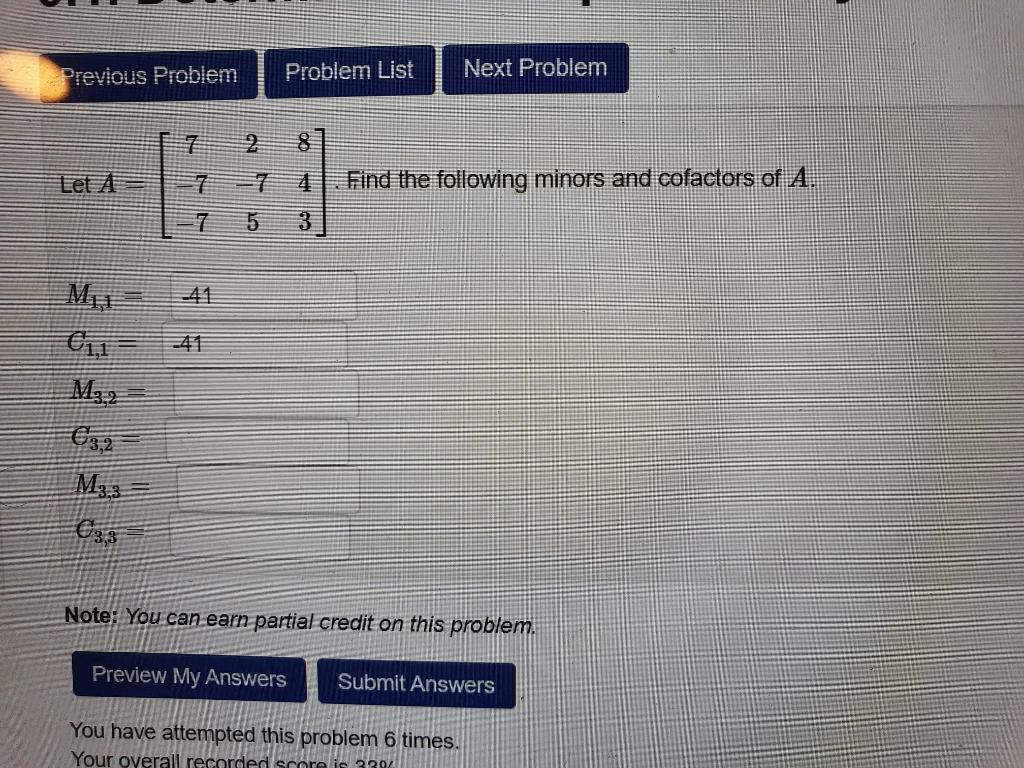 Solved Previous Problem Problem List Next Problem AN 2 Let A | Chegg.com