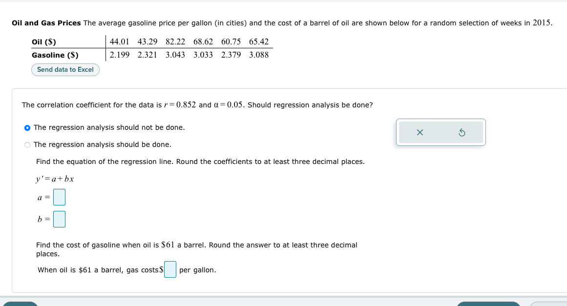 Solved The correlation coefficient for the data is r=0.852 | Chegg.com