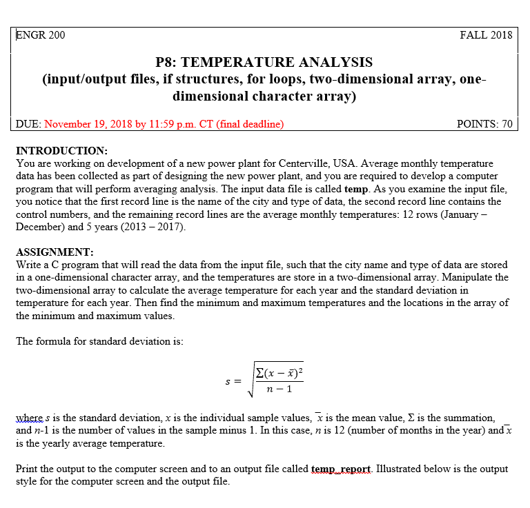 TEMPERATURE ANALYSIS | Chegg.com