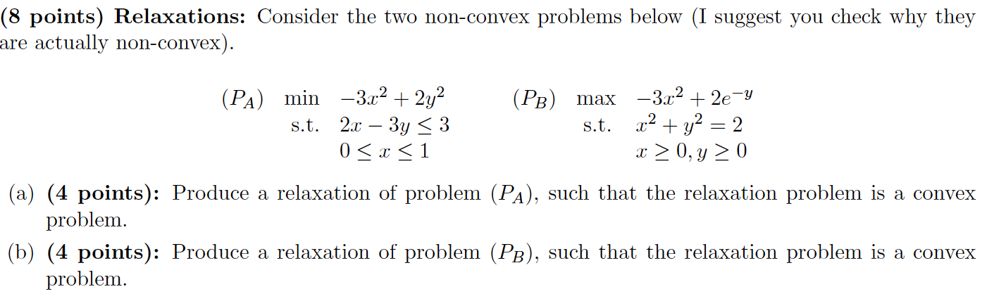(8 points) Relaxations: Consider the two non-convex | Chegg.com