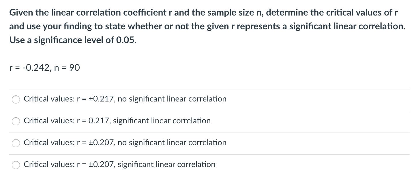Solved Given the linear correlation coefficient r and the | Chegg.com