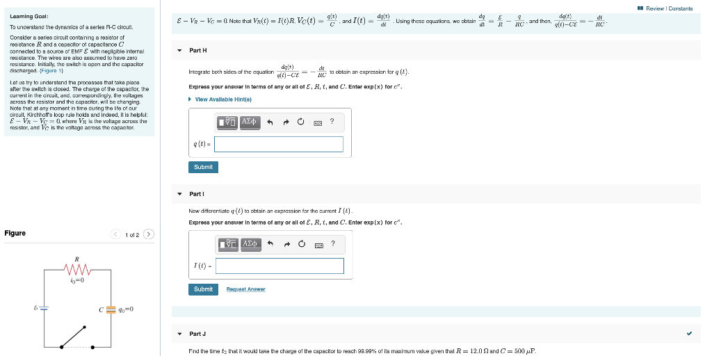 Solved Part K is Find the current I (t) as a function of | Chegg.com