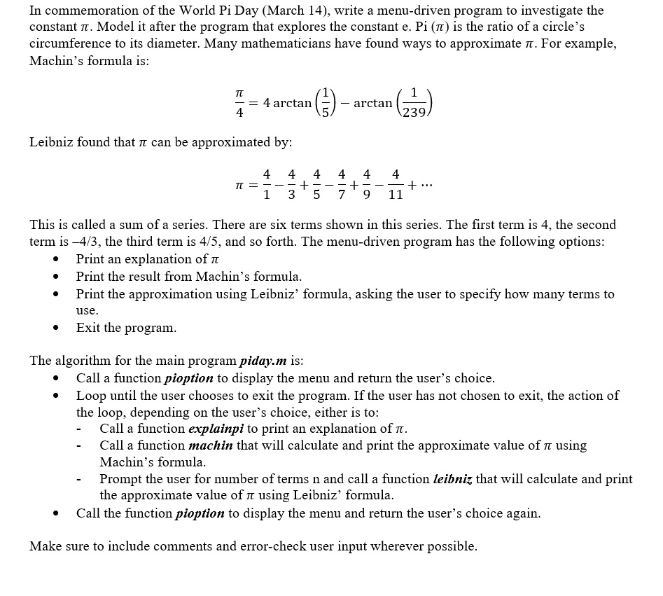 Solved In Commemoration Of The World Pi Day March 14 W Chegg Com