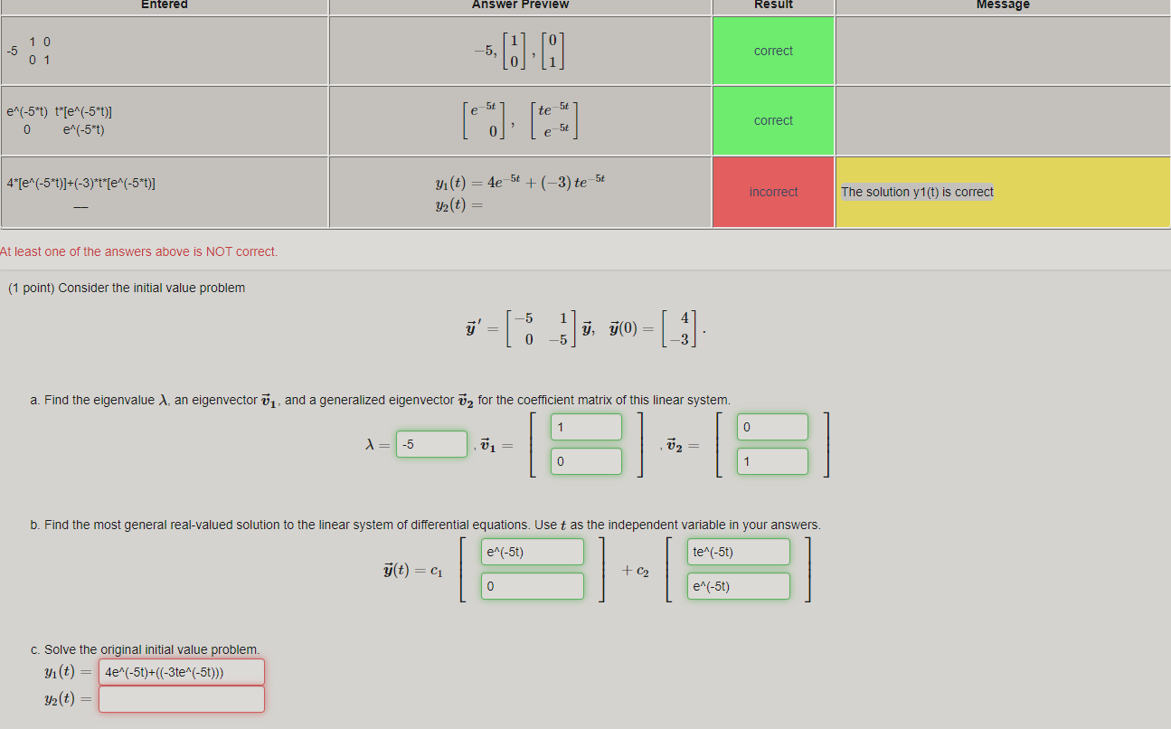 Solved Entered Answer Preview Result Message -5 1 0 0 1 -5, | Chegg.com