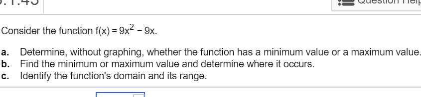 Solved -.1.40 Quesluiten Consider the function f(x) = 9x2 - | Chegg.com
