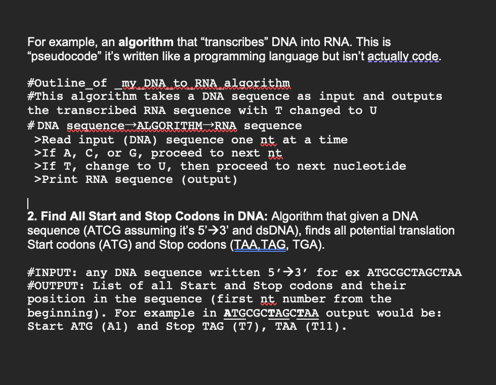 Solved For example, an algorithm that “transcribes” DNA into | Chegg.com