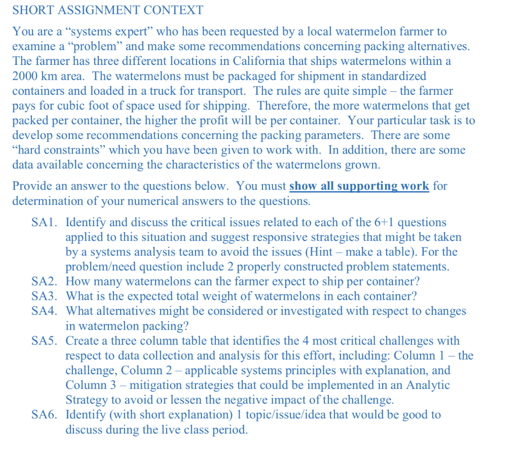 SHORT ASSIGNMENT CONTEXT You are a 