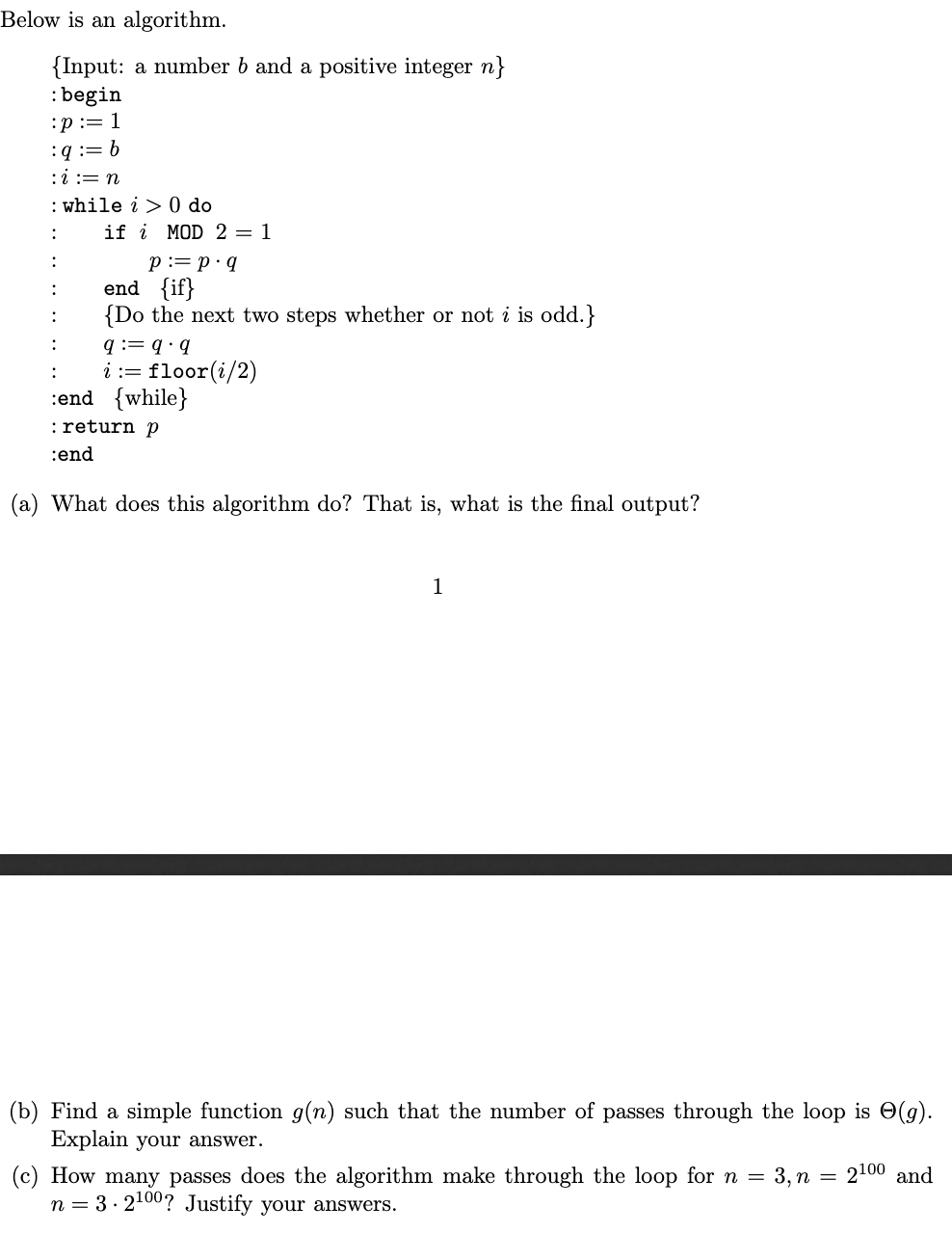 Solved Below Is An Algorithm. {Input: A Number B And A | Chegg.com