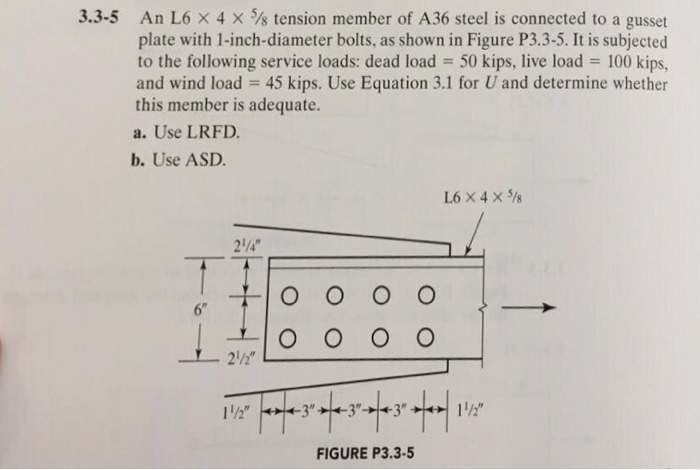 Solved 3.3.5 An L6 × 4 × ⅝ tension member of A36 steel is | Chegg.com