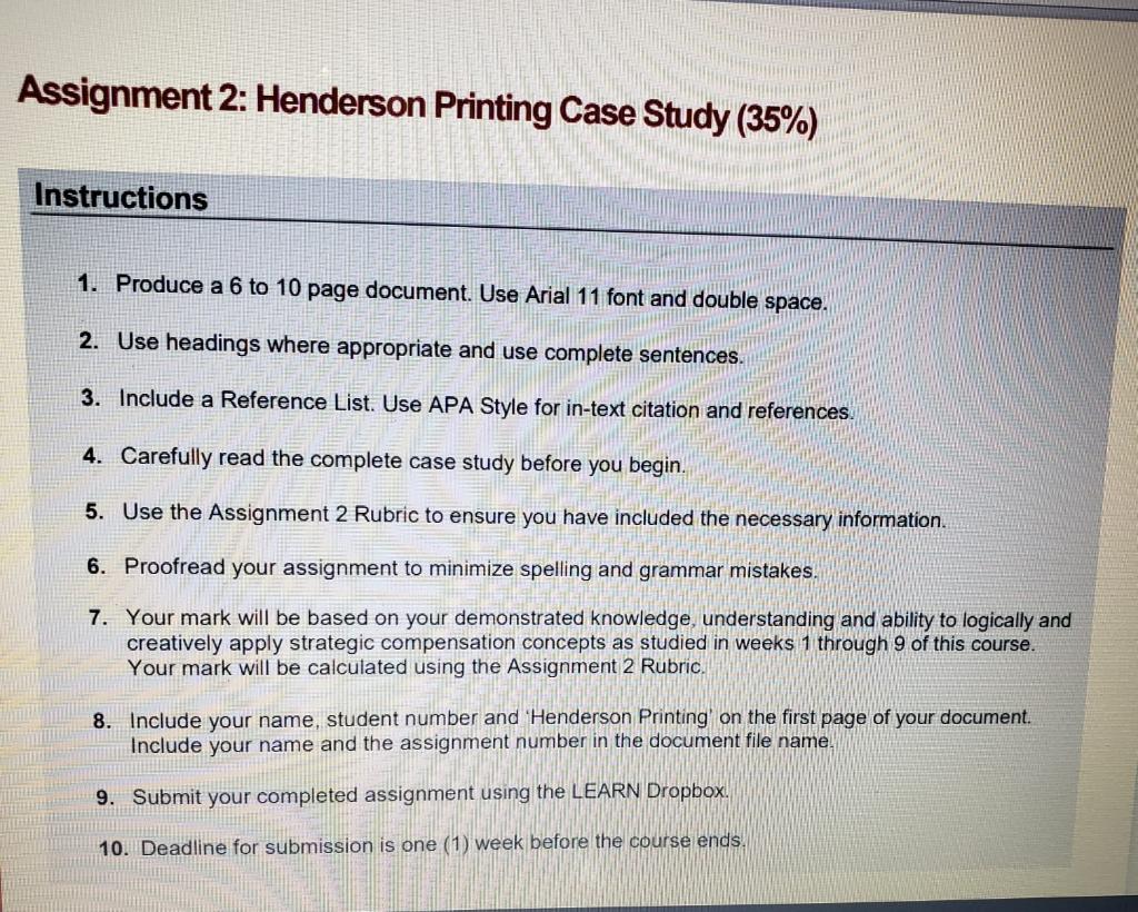Solved HENDERSON PRINTING Henderson Printing is a small to