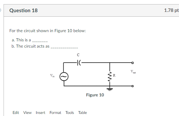 Solved Question 11 1.78 pts For the circuit shown below in | Chegg.com