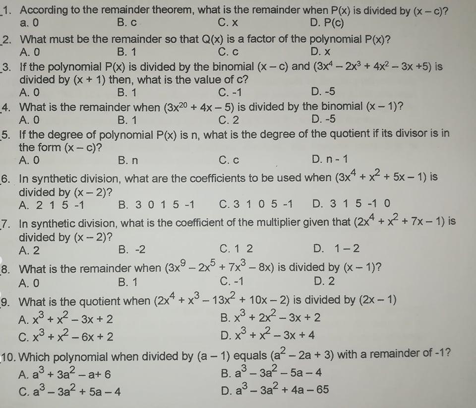 Solved A O B N 1 According To The Remainder Theorem W Chegg Com