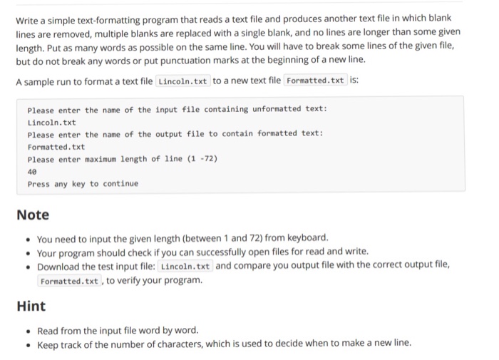Solved Write a simple text-formatting program that reads a | Chegg.com