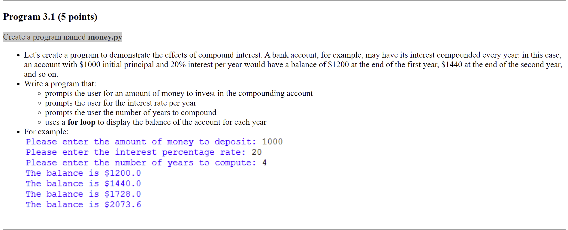 Solved Program 3.1 (5 points) Create a program named | Chegg.com
