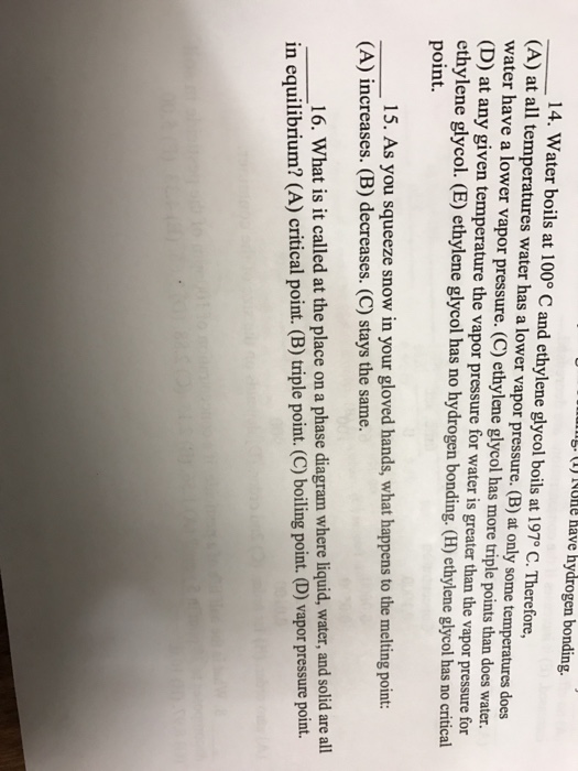 Solved _____ Water boils at 100 degree C and ethylene glycol