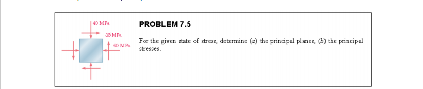 Solved 40 MPa PROBLEM 7.5 35 MPa 60 MPa For the given state | Chegg.com