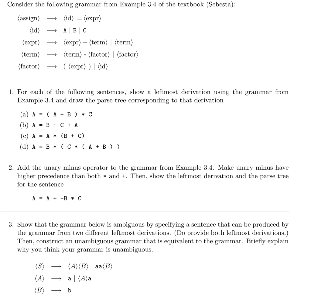 Solved Consider the following grammar from Example 3.4 of | Chegg.com