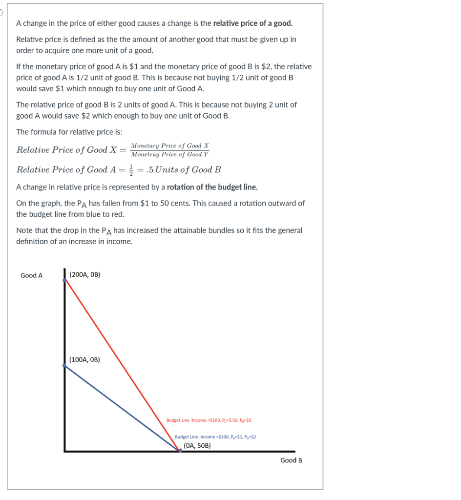 Solved A change in the price of either good causes a change | Chegg.com