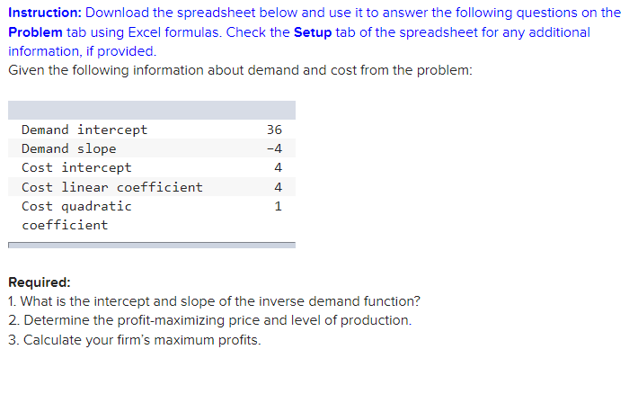 Solved Instruction: Download the spreadsheet below and use | Chegg.com