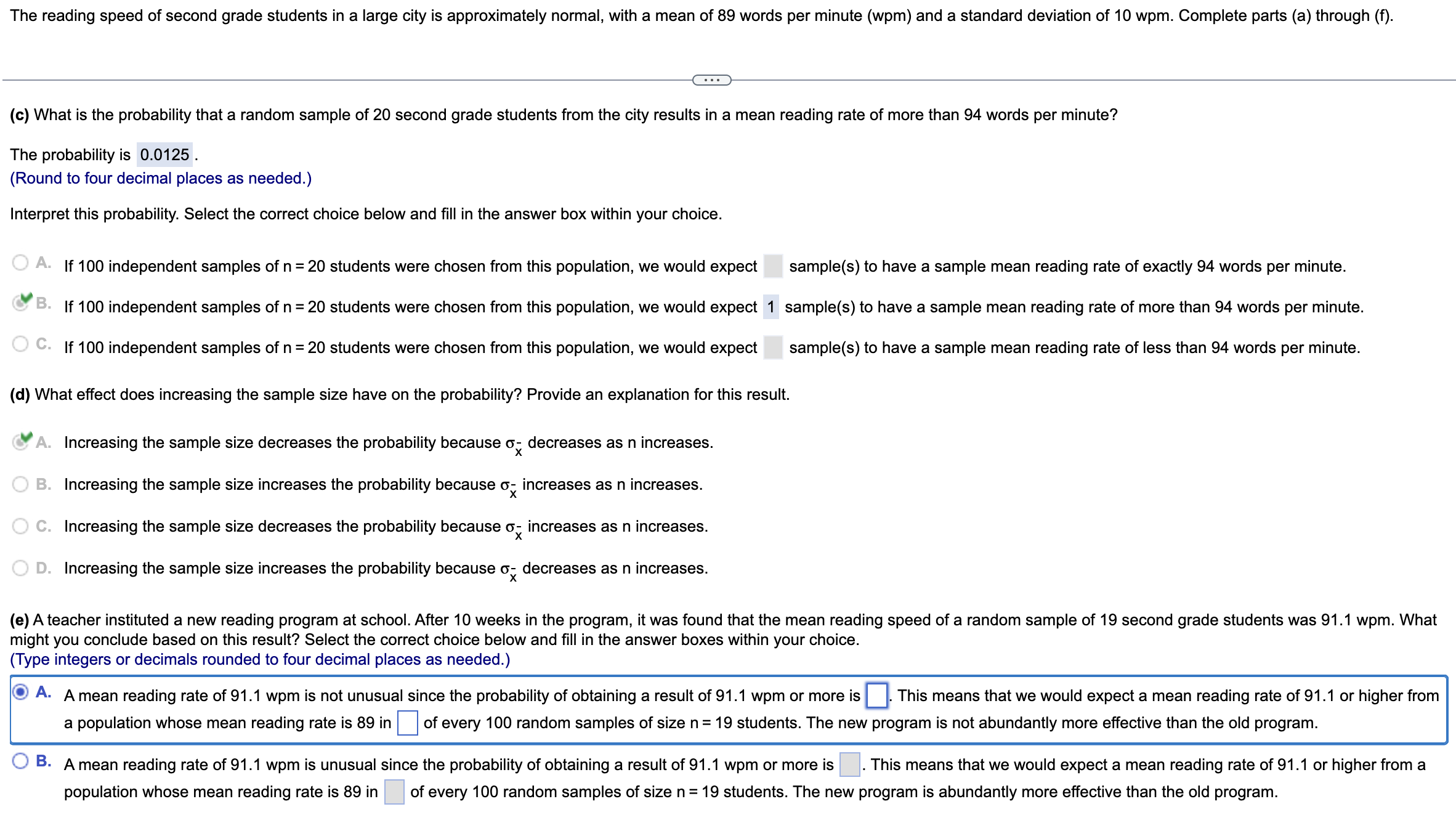 Solved Please Answer Part E(c) ﻿What Is The Probability That | Chegg.com