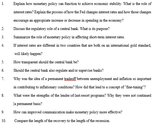Solved 1. . 2. 3. 4. 5. Explain how monetary policy can | Chegg.com
