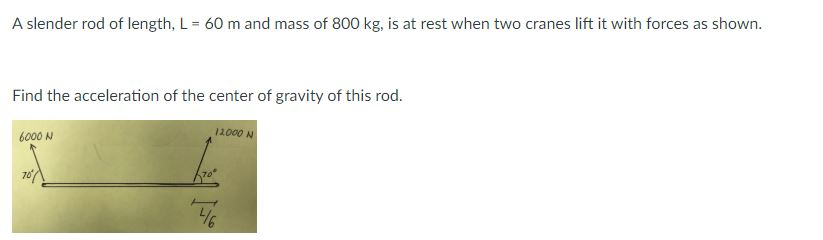 Solved A Slender Rod Of Length L 60 M And Mass Of 800 Kg Chegg Com