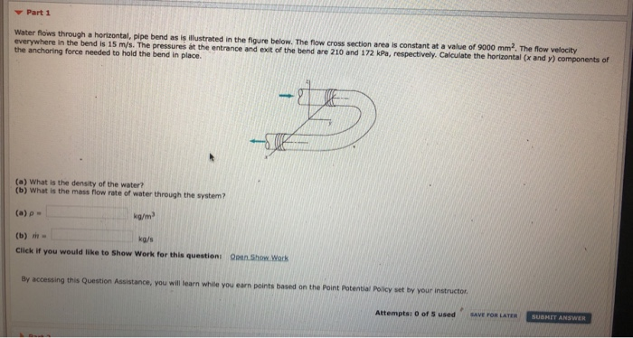 Solved Part 1 Water flows through a horizontal, pipe bend as | Chegg.com