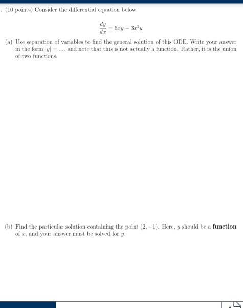 Solved (10 points) Consider the differential equation below | Chegg.com