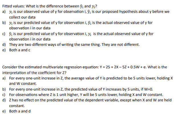 Fitted values: What is the difference between hat(y)i | Chegg.com