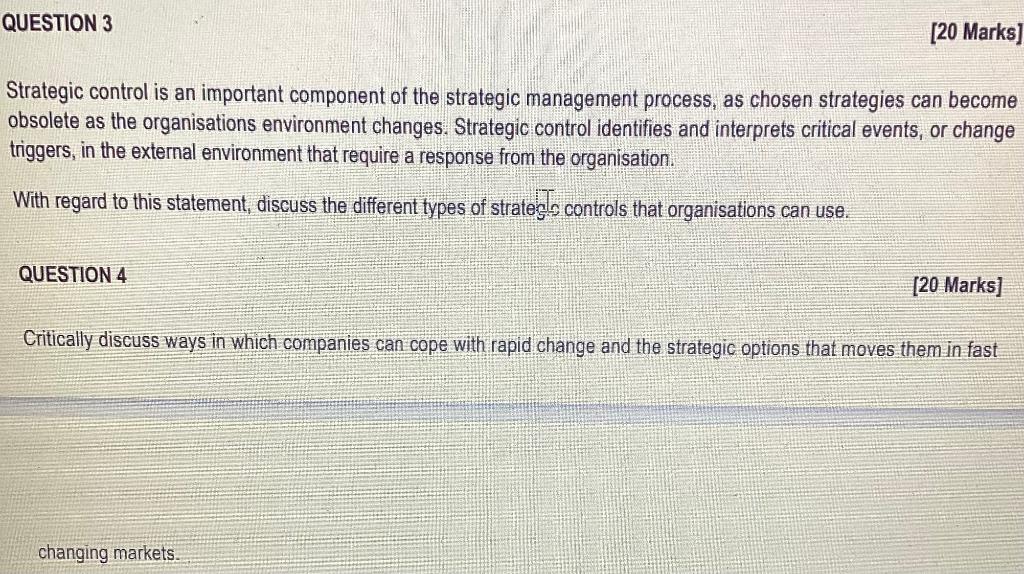 Solved QUESTION 3 Strategic control is an important | Chegg.com