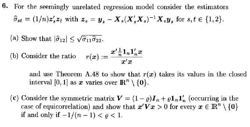 6 For The Seemingly Unrelated Regression Model Chegg Com