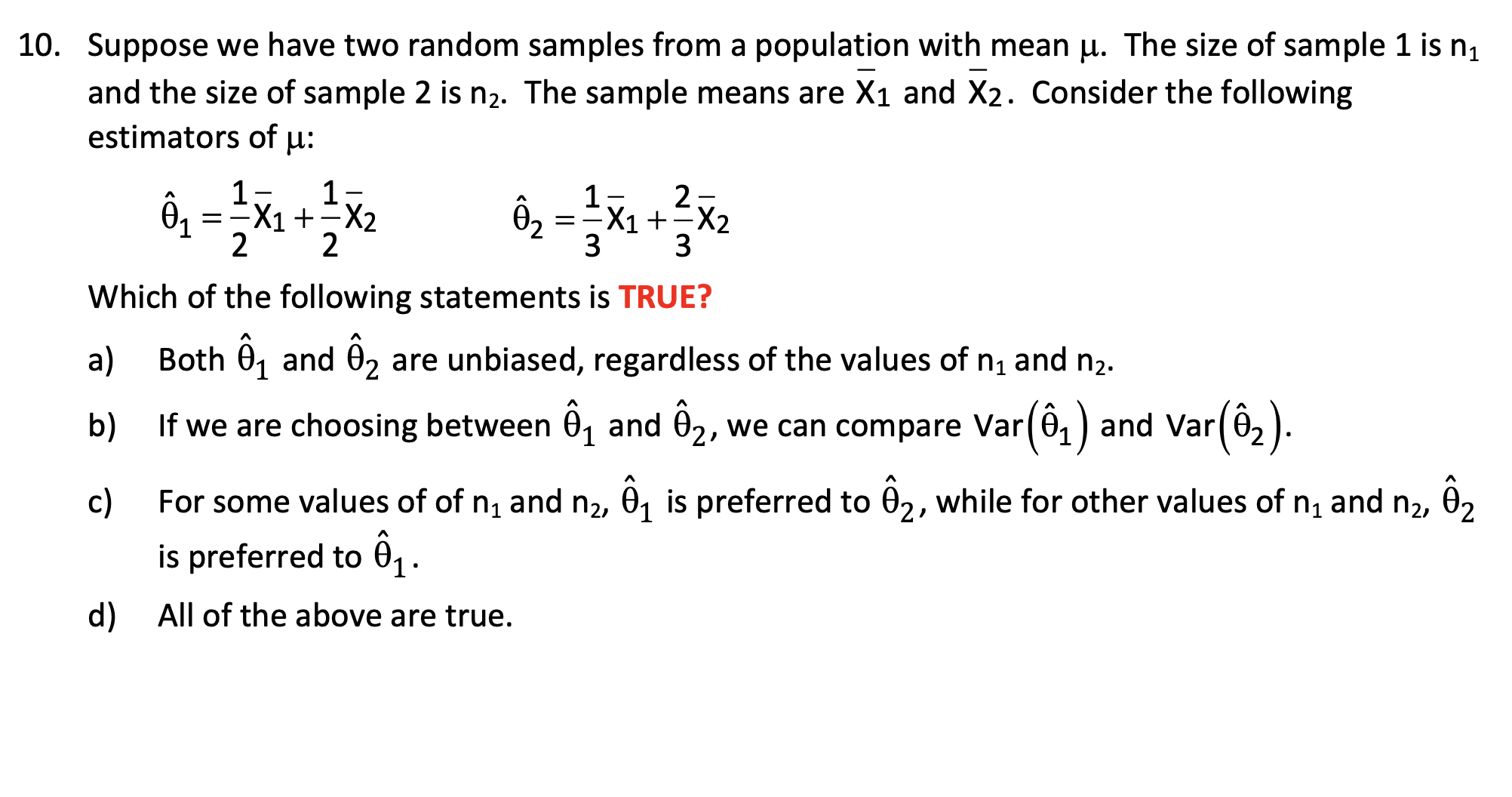 Solved 0. Suppose we have two random samples from a | Chegg.com